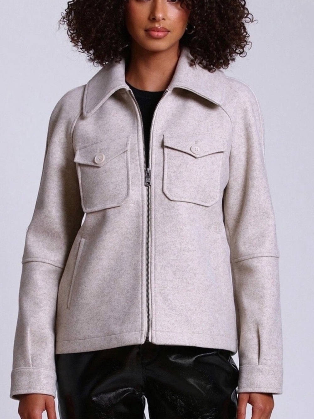 Avec Les Filles NWOT Oatmeal Full Zip Relaxed Fit Shacket Coat Jacket size L